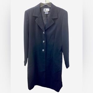 Beautiful Long Black Dress Trench Top Coat Jacket Lightweight 3 Button Sz 8